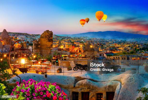 Balloons At Sunrise In Turkey Stock Photo - Download Image Now - Cappadocia, Türkiye - Country, Sunset