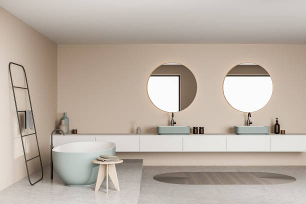 istock Modern beige and green bathroom 1342806255