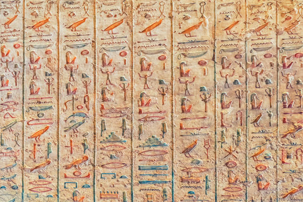 jeroglíficos egipcios en la pared - egypt egyptian culture column ancient egyptian culture fotografías e imágenes de stock