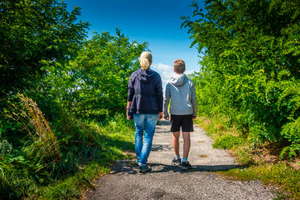 mother and son hiking