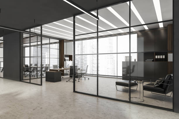 istock Grey CEO office interior with waiting area 1342807431