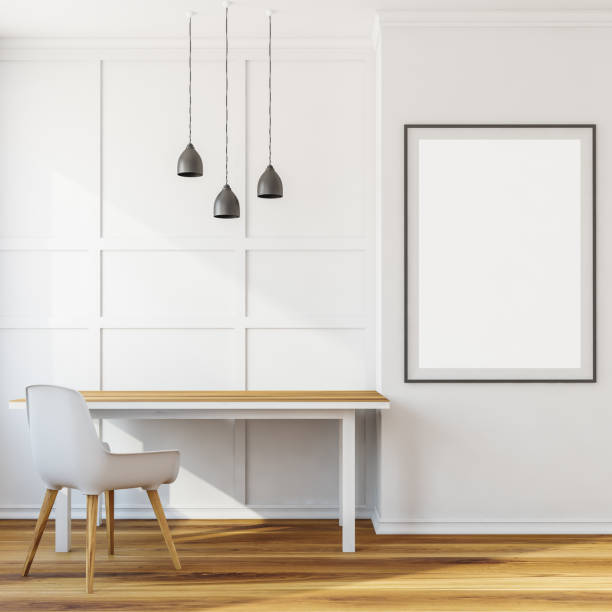 istock Living room interior with white empty poster, comfortable chair, table 1342807864