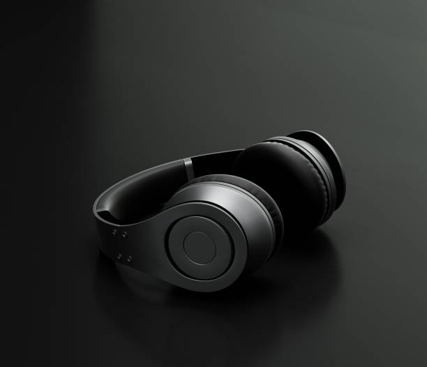 istock Music instriument, professional headphone on the floor in a dark studio, 3d rendering 1342808050