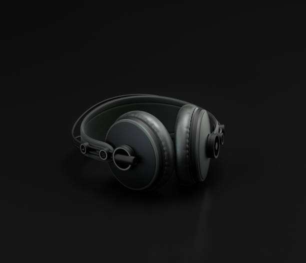 istock Music instriument, professional headphone on the floor in a dark studio, 3d rendering 1342809302