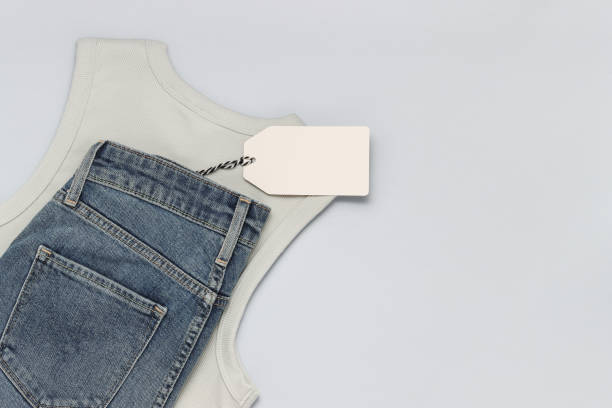 istock Clothes with sale tag top view 1342809309