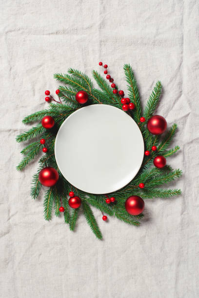 お祝いのクリスマステーブルの設定 - christmas holiday fir tree food ストックフォトと画像