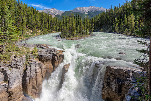 Spectacular view of Sunwapta falls in Jasper National Park, Alberta, Canada.