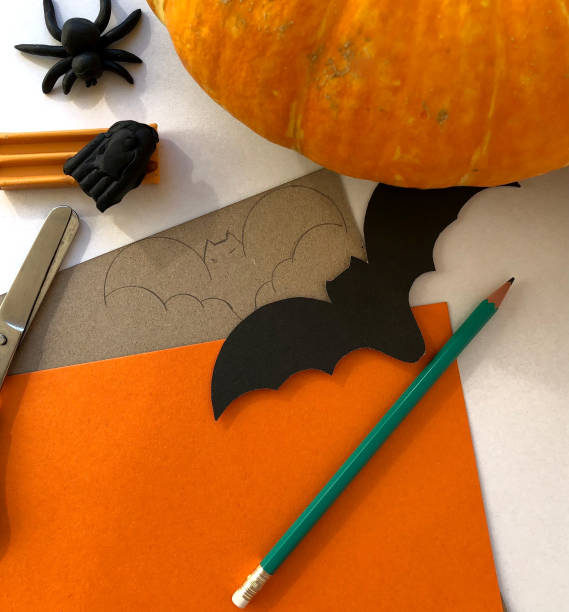 istock Crafts from cardboard and plasticine for Halloween 1342810806
