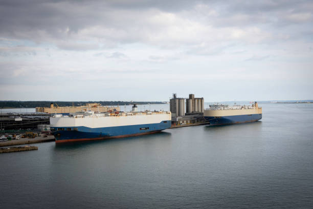 Ships at dock stock photo