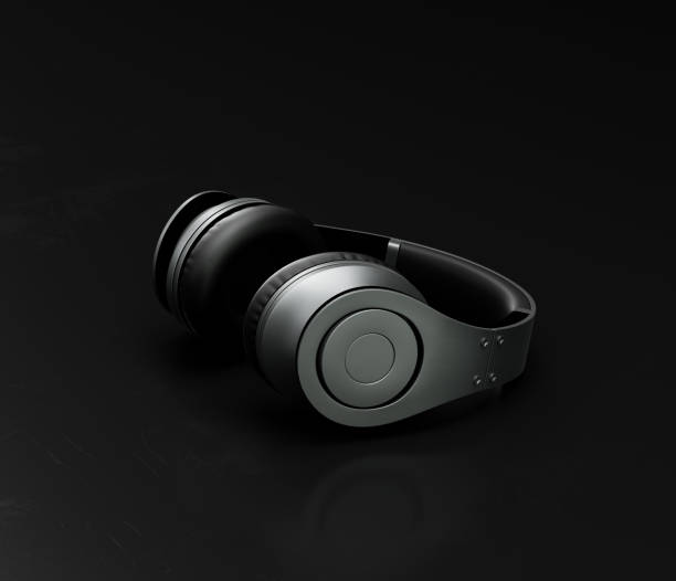 istock Music instriument, professional headphone on the floor in a dark studio, 3d rendering 1342812878