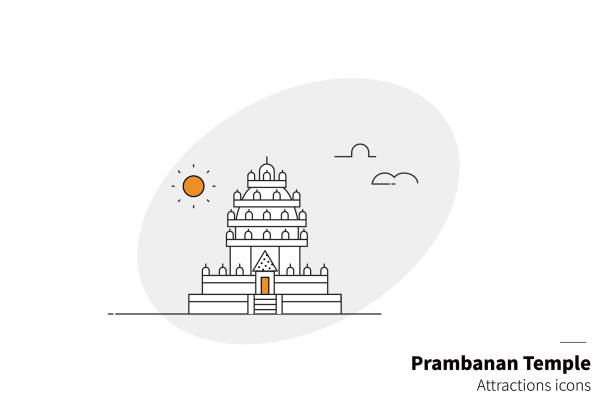illustrazioni stock, clip art, cartoni animati e icone di tendenza di tempio di prambanan, attrazione turistica in indonesia. - prambanan temple