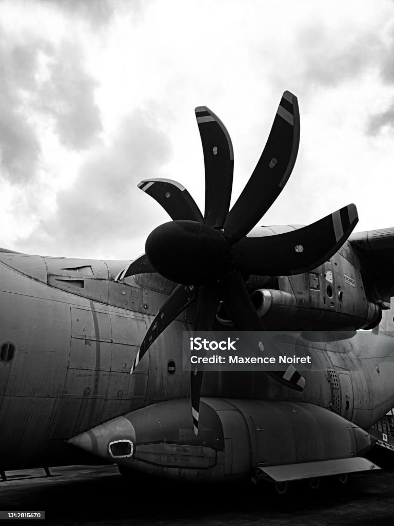 Military aircraft propeller at Toulouse - France - Musée Airbus AEROSCOPIA Taken in the South of  France - Toulouse Air Vehicle Stock Photo