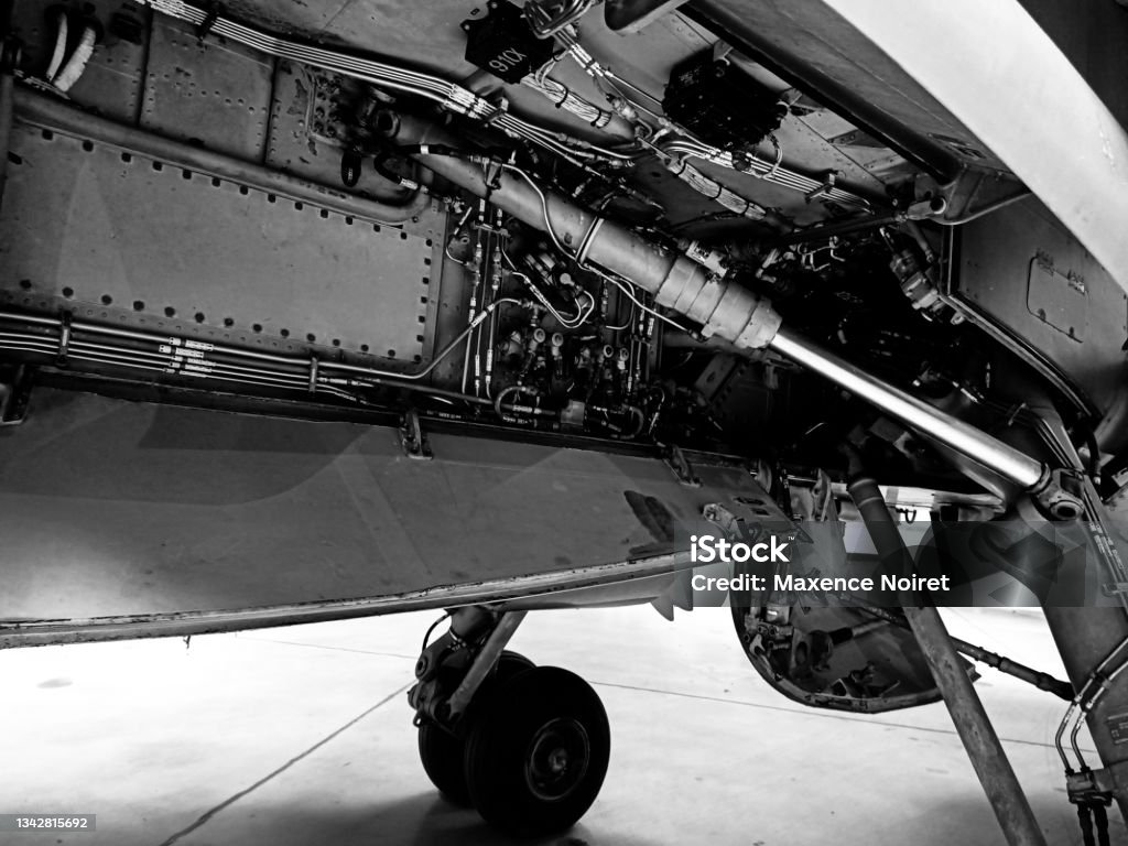 military aircraft landing gear at Toulouse - France - Musée Airbus AEROSCOPIA Taken in the South of  France - Toulouse Aerospace Industry Stock Photo