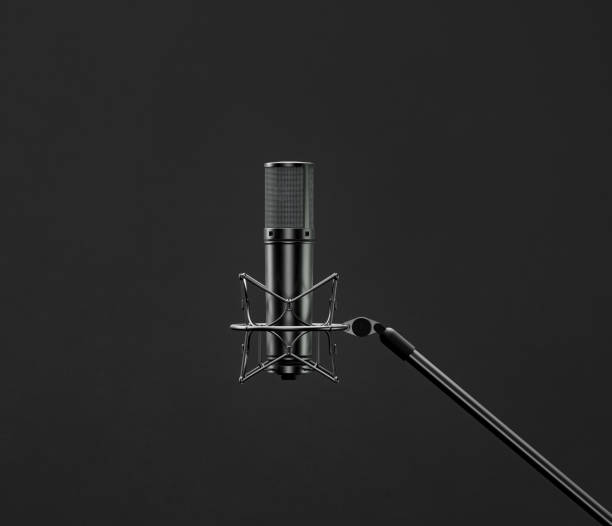 istock Music instriument, professional pedestal microphone in a dark studio, 3d rendering 1342815962