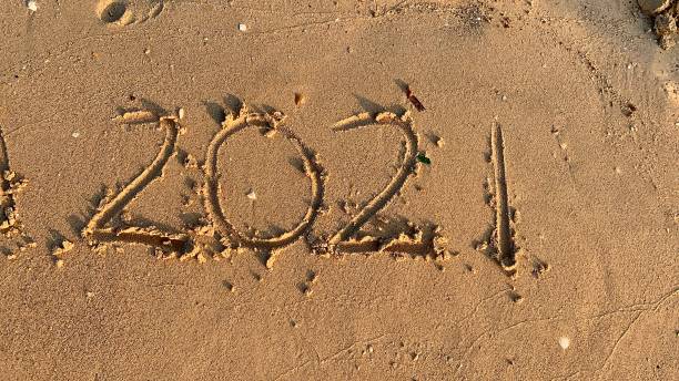 istock Year 2021 written in the sand beach 1342817401