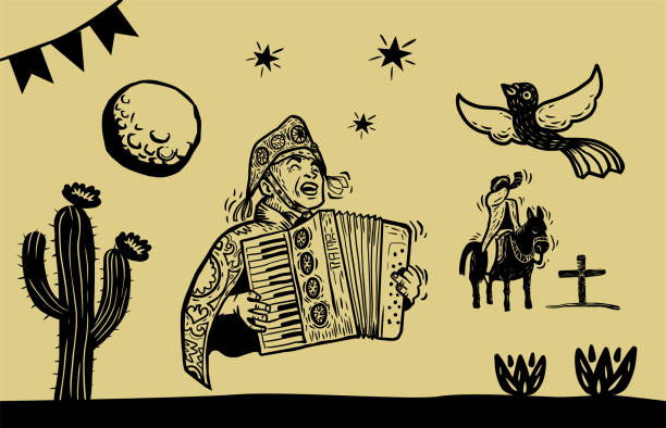 ilustrações, clipart, desenhos animados e ícones de conjunto de ícones da literatura de cordão, acordeonista e pássaros - brazilian culture illustrations