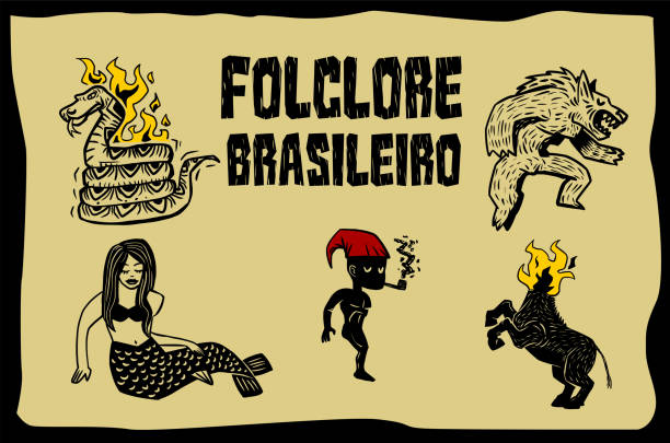 ilustrações, clipart, desenhos animados e ícones de personagens folclóricos brasileiros definidos. - brazilian culture illustrations