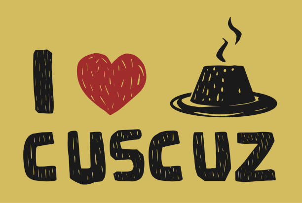 illustrazioni stock, clip art, cartoni animati e icone di tendenza di segnaletica adoro il couscous. cibo regionale brasiliano. - woodcut