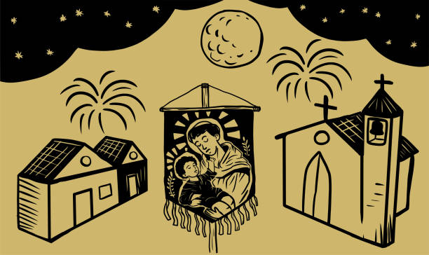 ilustrações de stock, clip art, desenhos animados e ícones de feast of santo antônio, in northeastern brazil. - woodcut