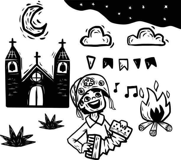 holzschnittfestival juni in einer stadt im landesinneren brasiliens. - holzschnitt stock-grafiken, -clipart, -cartoons und -symbole