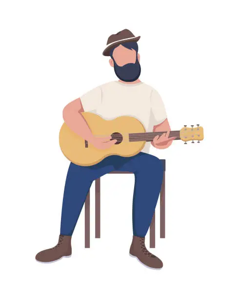 Vector illustration of Man with guitar semi flat color vector character
