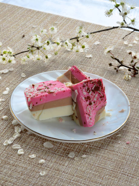 istock Pink jelly creamy dessert 1342845695