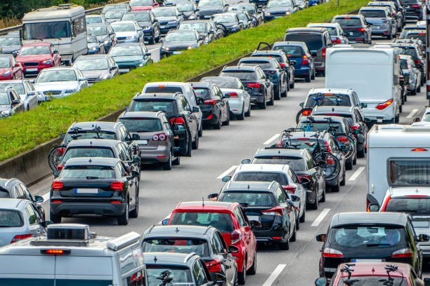 Traffic jam on german highway stock photo