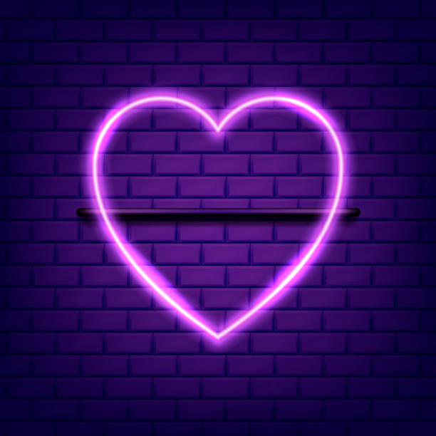 istock Heart neon icon. Valentine's day concept. Modern neon glowing heart banner on dark empty brick background. Vector illustration. 1342849916