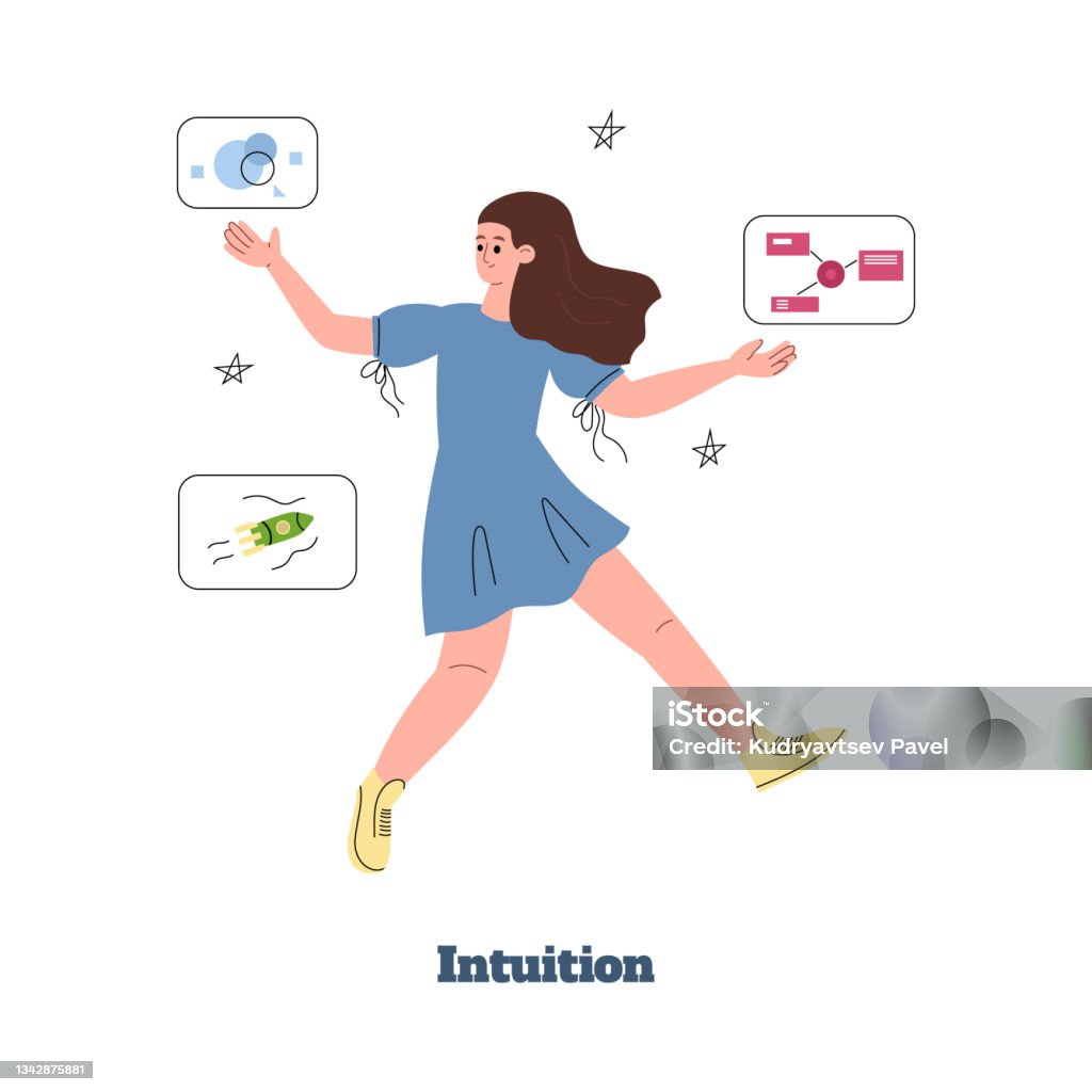 Intuitive Thinking Model Woman Using Her Intuitive Kind Of Thinking Flat Vector Illustration ...