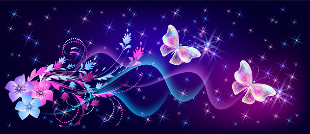 Flying Fantasy Fabulous Butterflies With Mystical Flowers Ornament Stock  Illustration - Download Image Now - iStock
