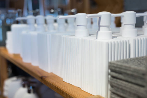 istock Soap dispencers on shelf in store 1342893905