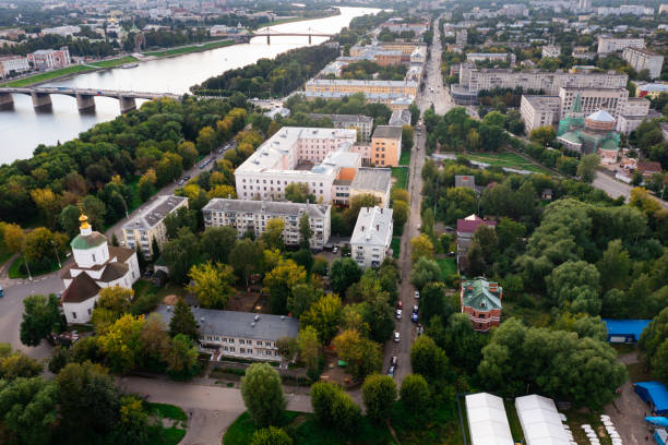 istock Tver with Assumption Cathedral, Russia, aerial view 1342898241
