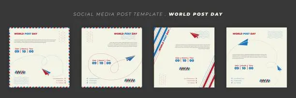 Vector illustration of Social media post template design. World Post day template with envelope design