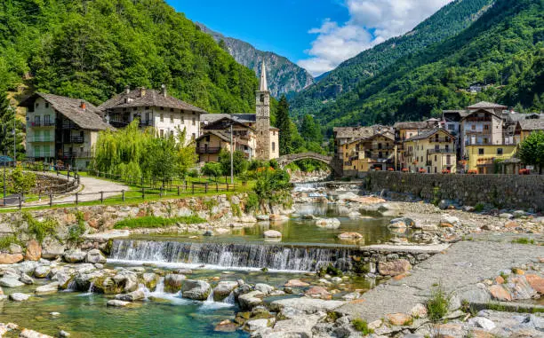 The beautiful village of Fontainemore in the Lys Valley. Aosta Valley, northern Italy.