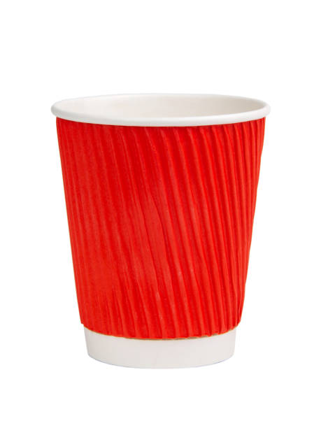 istock Red paper corrugated cup for coffee isolated on the white background 1342930197