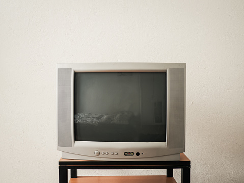 Retro old TV on Wooden Table - copy space