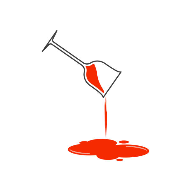 Spilled wine icon. An image of an alcoholic drink pouring out of a wine glass. Isolated vector on white background. Spilled wine icon. An image of an alcoholic drink pouring out of a wine glass. Isolated vector on white background beaker pour stock illustrations