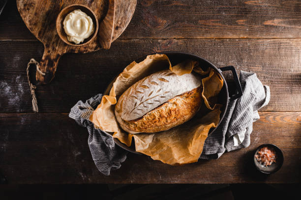 istock Freshly baked sourdough bread on a baking tray 1342962507