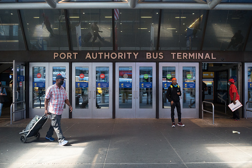 Manhattan, New York. September 25, 2021. Port Authority Bus Terminal entrance on 8th avenue.