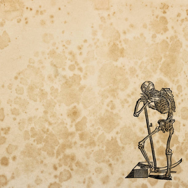 ilustrações de stock, clip art, desenhos animados e ícones de old paper background halloween crafting. skeleton death decoration - paper dirty ephemera backgrounds
