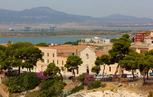 Panorama from Castello Historic District in Cagliari stock photo