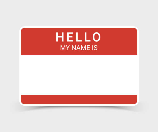 ilustrações de stock, clip art, desenhos animados e ícones de name tag hello sticker badge. my nametag label vector hello card introduction blank sign - greeting