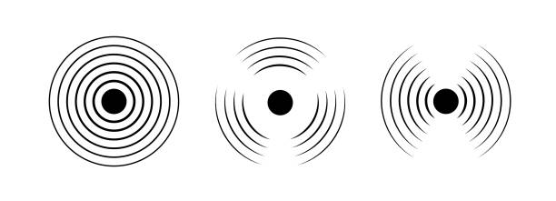 okrąg ikon fali dźwiękowej signal. impuls wektorowy dźwiękowy cyfrowy graficzny symbol szumu fala - arm bone audio stock illustrations