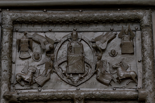 Coat of Arms above a back entrance to Trinity College, Cambridge.