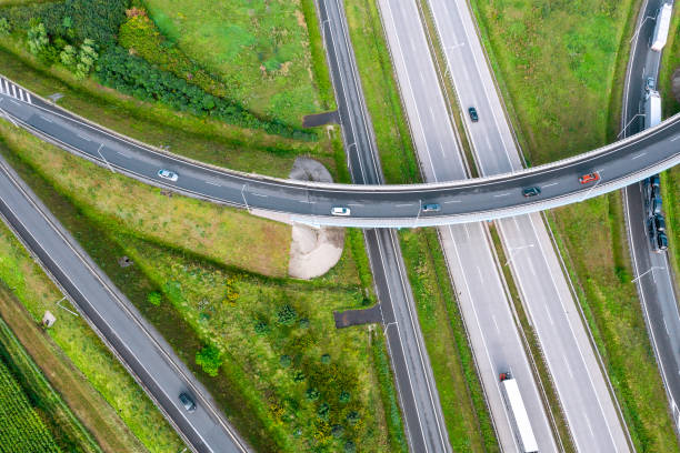 istock Modern roads, junctions and bridges. Freeway from the top view. summer Wroclaw Poland 1343002440