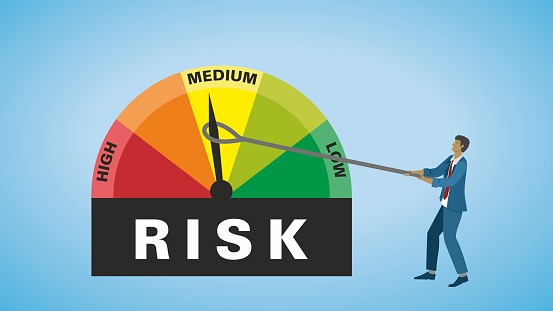 Speedometer, scale. Dont let the risk go to high. Finance and economy concept. EPS10.