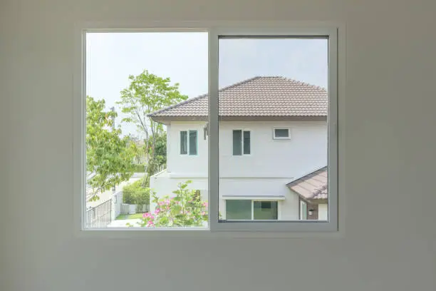 Photo of Glass window frame house interior on white wall