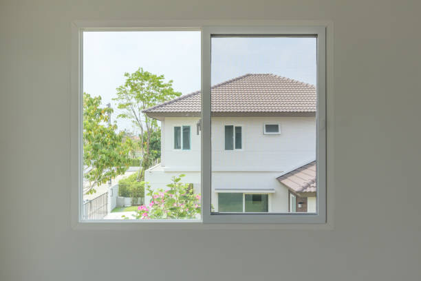 glass window frame house interior on white wall - fibra de vidro imagens e fotografias de stock