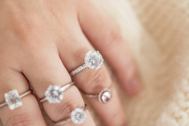 istock Female hand with beautiful jewelry diamond ring 1343023117