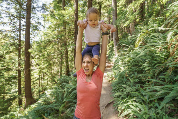 istock Mom and daughter having fun on forest hike 1343025077